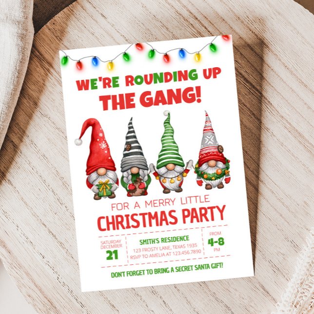 Fun Christmas Gnomes Christmas Party Invitation (We're Rounding Up the Gang Christmas Party Invitation)