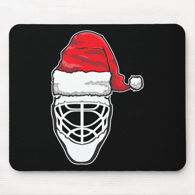 Fun Christmas Hockey Goalie Mask Santa Hat Xmas Gi Mouse Pad (Front)