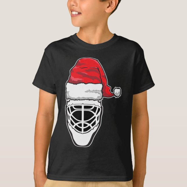 Fun Christmas Hockey Goalie Mask Santa Hat Xmas Gi T-Shirt (Front)