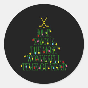 Fun Christmas Hockey - Most Wonderful Time of Year Classic Round Sticker