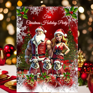 Fun Christmas Holiday Party Red Couple 3 Dogs Invitation