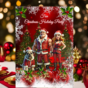 Fun Christmas Holiday Party Red Couple Dog Invitation