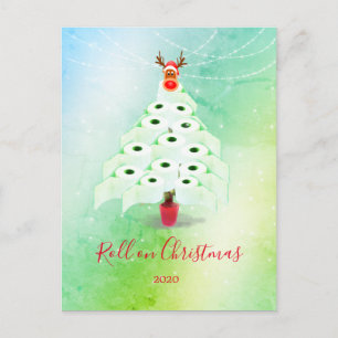Fun Christmas Holiday Toilet Tree Lights Green Postcard
