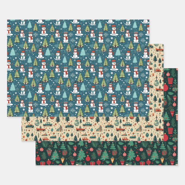 Fun Christmas Holiday Winter Cute Coordinating  Wrapping Paper Sheet (Set)