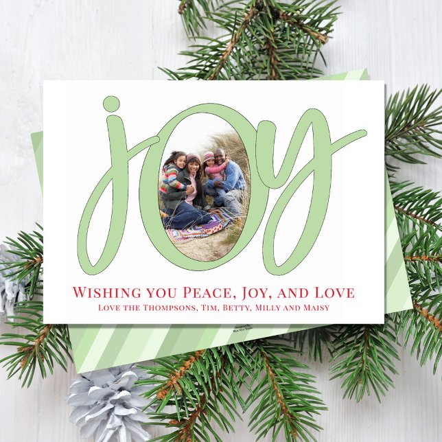 Fun Christmas Joy Holiday Photo Card (Christmas holiday "Joy" typography cute calligraphy script photo card. )
