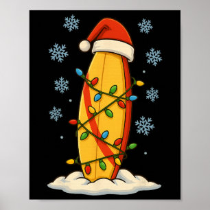 Fun Christmas Lights Wrapped On Cute Surfboard Sur Poster