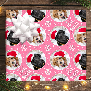 Fun Christmas Love Santa Custom Photo Name Pink Wrapping Paper