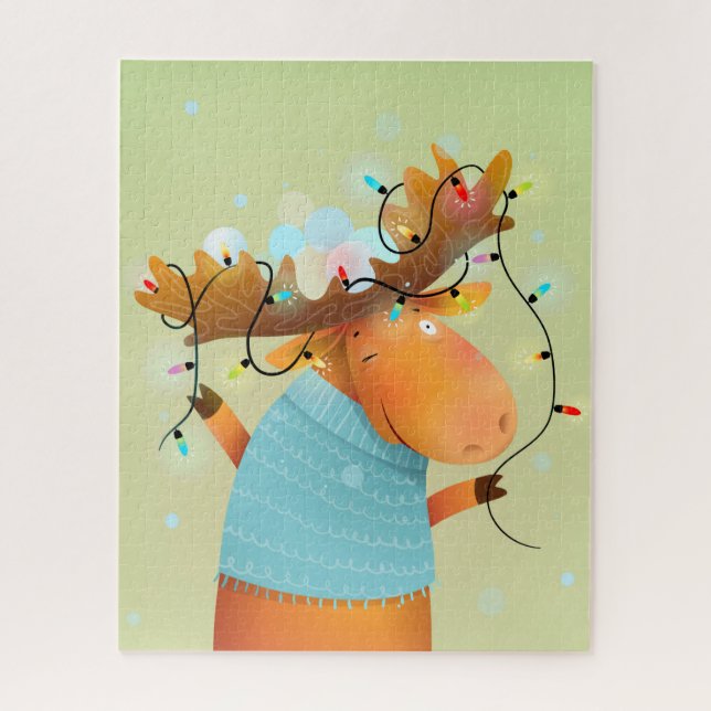 Fun Christmas Moose String Lights Humour  Jigsaw Puzzle (Vertical)