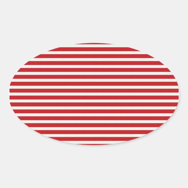 Fun Christmas Nautical Red White Stripes Pattern Oval Sticker (Front)