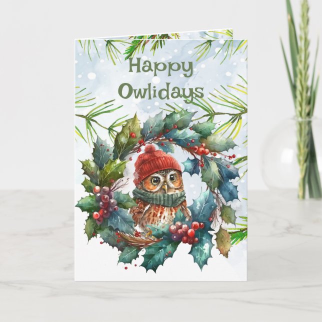 Fun Christmas Owl Animal Wildlife Nature Card (Front)