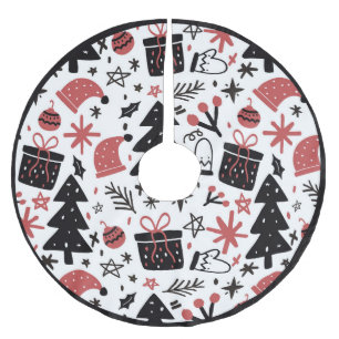 Fun Christmas Pattern Xmas Tree Santa Hat  Brushed Polyester Tree Skirt