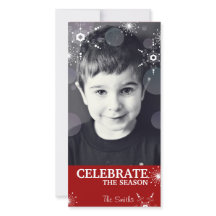 Fun Christmas Photo Card Red Snowflakes Dots