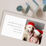 Fun Christmas Photo Modern Minimal Return Address Label<br><div class="desc">A stylish holiday photo return address label with classic typography in black on a clean simple white background. The photo and text can be easily customised for a personal touch. A simple, minimalist and contemporary christmas design to stand out this holiday season! The image shown is for illustration purposes only...</div>