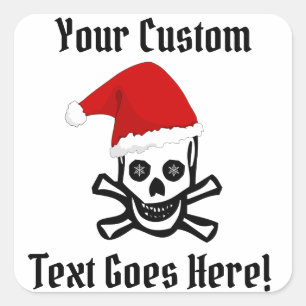 Fun Christmas Pirate Skull w/ Your Custom Text Square Sticker