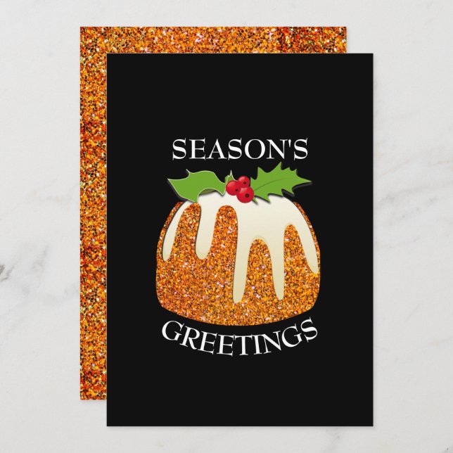 Fun | Christmas Pudding Orange | GLITTER | Festive Holiday Card (Front/Back)
