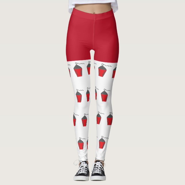 Fun Christmas Red Bryn Mawr Lantern White Leggings (Front)