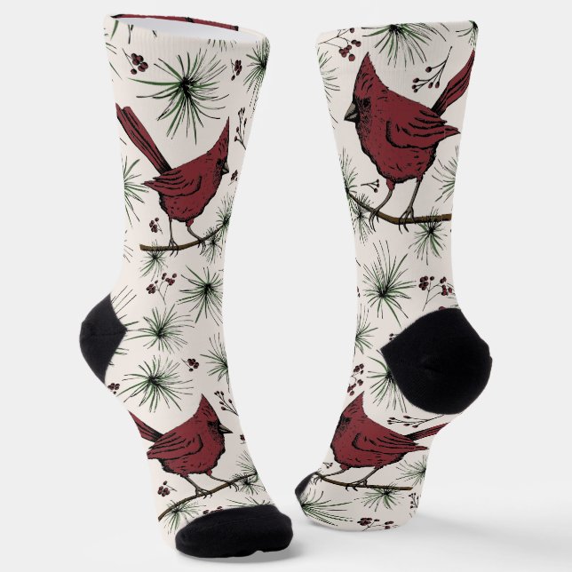 Fun Christmas Red Cardinal Animal Socks (Angled)
