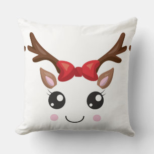 Fun Christmas Reindeer Pillow/Brown Stripe Cushion