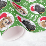 Fun Christmas Santa Custom Photos Name Green Wrapping Paper<br><div class="desc">Personalise your gift wrap to make an extra special gift from Santa! An editable template, with up to four different photos and the recipient's name. This cute wrapping paper is perfect for pictures of your family, friends, pets or Father Christmas! A fun and seamless pattern, with round photographs surrounded by...</div>