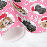 Fun Christmas Santa Custom Photos Name Pink Wrapping Paper<br><div class="desc">Personalise your gift wrap to make an extra special gift from Santa! An editable template, with up to four different photos and the recipient's name. This cute wrapping paper is perfect for pictures of your family, friends, pets or Father Christmas! A fun and seamless pattern, with round photographs surrounded by...</div>