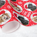 Fun Christmas Santa Custom Photos Name Red Wrapping Paper<br><div class="desc">Personalise your gift wrap to make an extra special gift from Santa! An editable template, with up to four different photos and the recipient's name. This cute wrapping paper is perfect for pictures of your family, friends, pets or Father Christmas! A fun and seamless pattern, with round photographs surrounded by...</div>