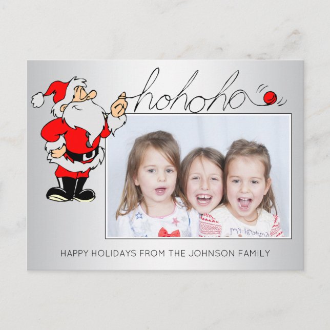 Fun Christmas Santa HOHOHO Family Portrait PHOTO Holiday Postcard (Front)