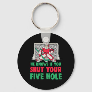 Fun Christmas Santa Ice Hockey Goaltender Goalie 1 Key Ring