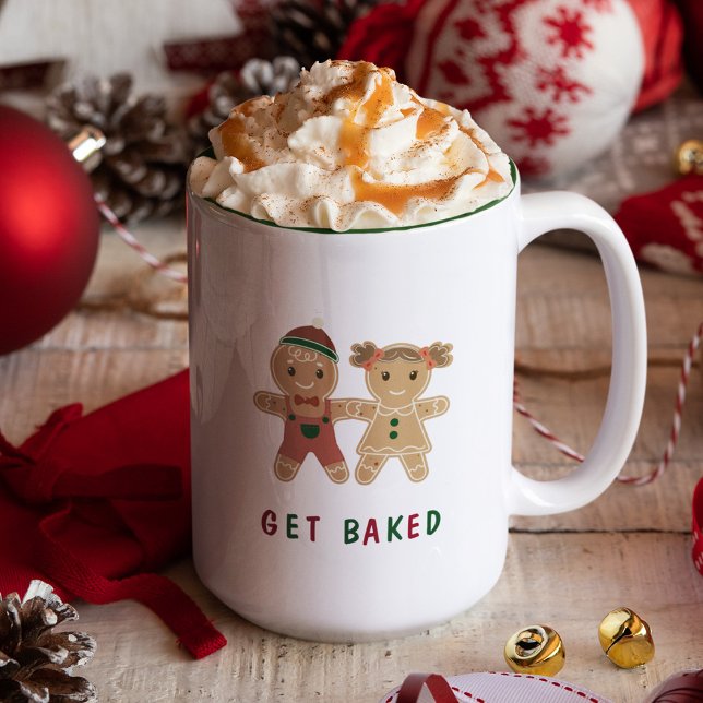 Fun Christmas Saying Get Baked Gingerbread Holiday Two-Tone Coffee Mug (Creator Uploaded)