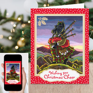 Fun Christmas Scottie Bagpipes Custom Notecard