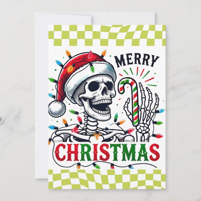 Fun Christmas Skeleton Holiday Thank You Card (Front)