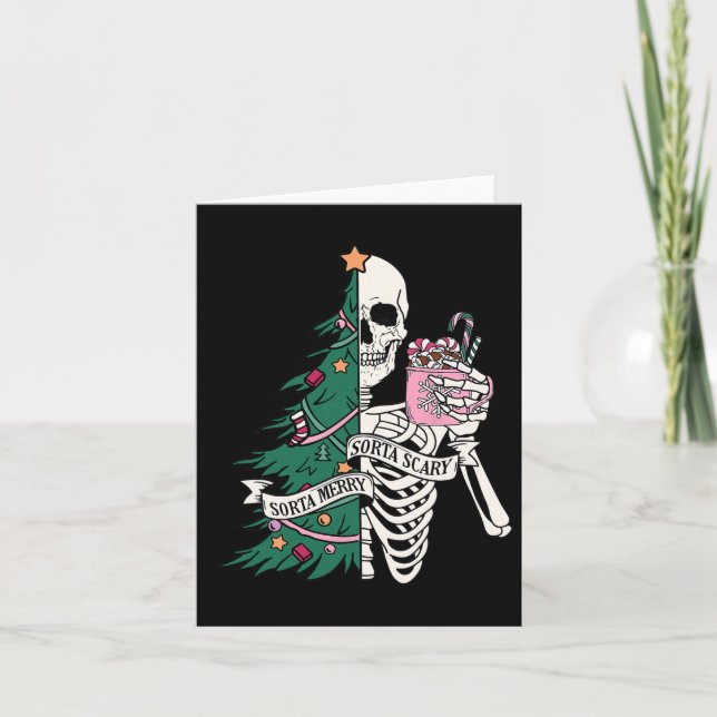 Fun Christmas Sorta Merry Sorta Scary Skeleton Xma Card (Front)