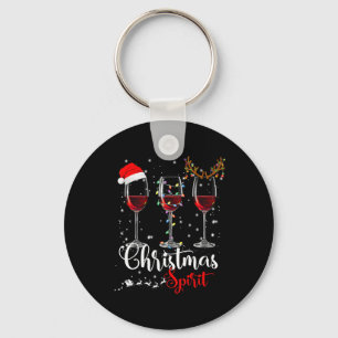 Fun Christmas Spirits Glasses Of Wine Xmas Holiday Key Ring