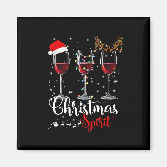 Fun Christmas Spirits Glasses Of Wine Xmas Holiday Magnet (Front)