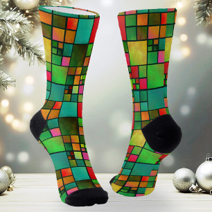 Fun Christmas Stained Glass Pattern Socks