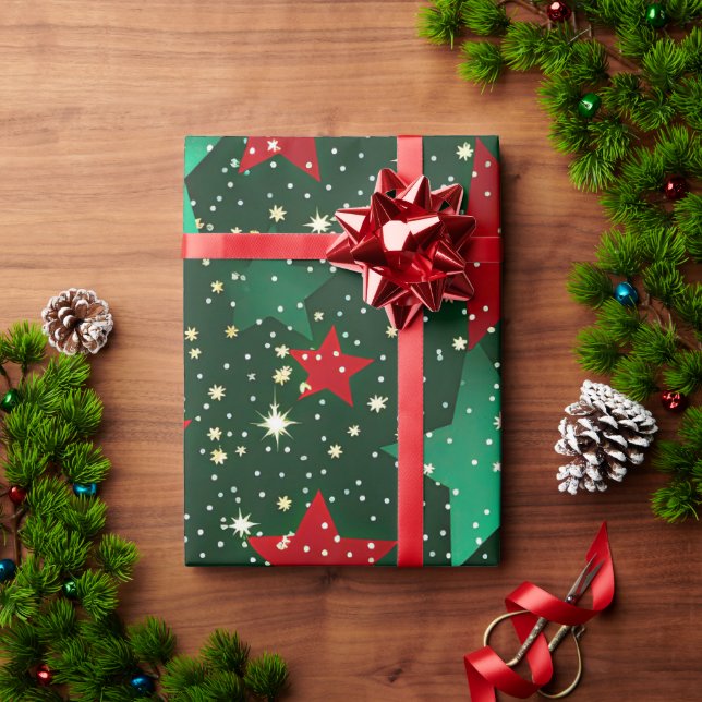 Fun Christmas Star Trio Mix Wrapping Paper (Holiday Gift)