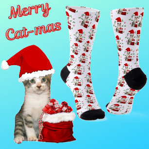 Fun Christmas Tabby Cat Santa Claws Socks