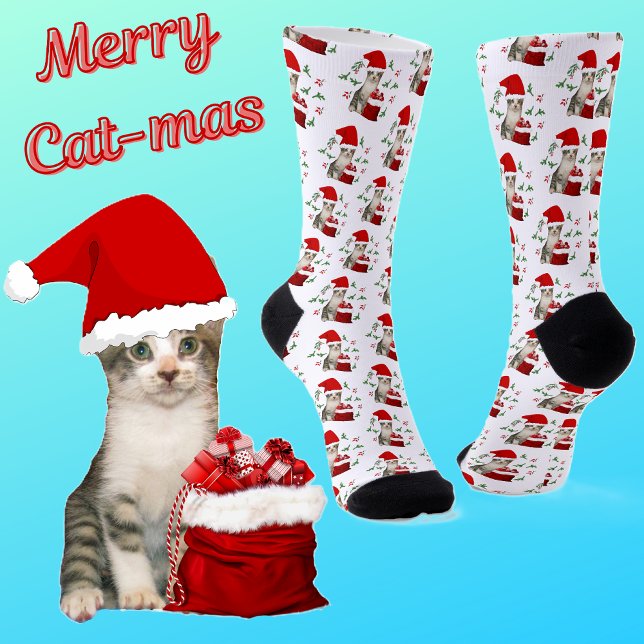 Fun Christmas Tabby Cat Santa Claws Socks (Tito Christmas Socks)