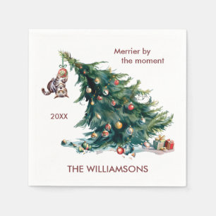 Fun Christmas Tree Dangling Cat Photo Napkin