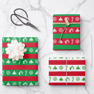 Fun Christmas Tree, Snowflake, Candy Cane, Present Wrapping Paper Sheet