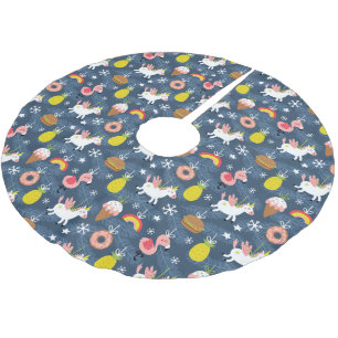 Fun Christmas Unicorns and Flamingos Pattern Brushed Polyester Tree Skirt