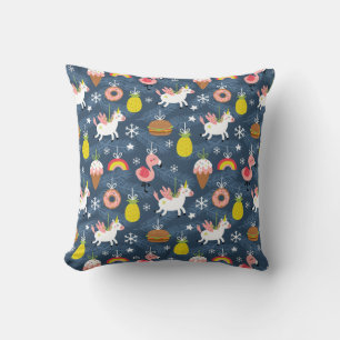 Fun Christmas Unicorns and Flamingos Pattern Cushion