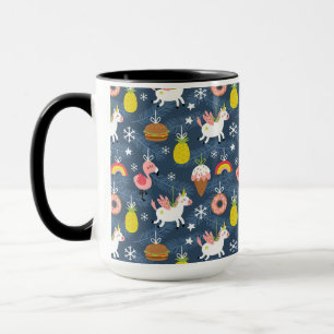 Fun Christmas Unicorns and Flamingos Pattern Mug