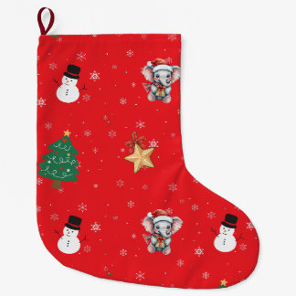 Fun Christmas Watercolor Elephant xmas Party kid Large Christmas Stocking