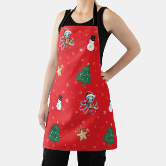 Fun Christmas Watercolor Octopus xmas Party kid Apron