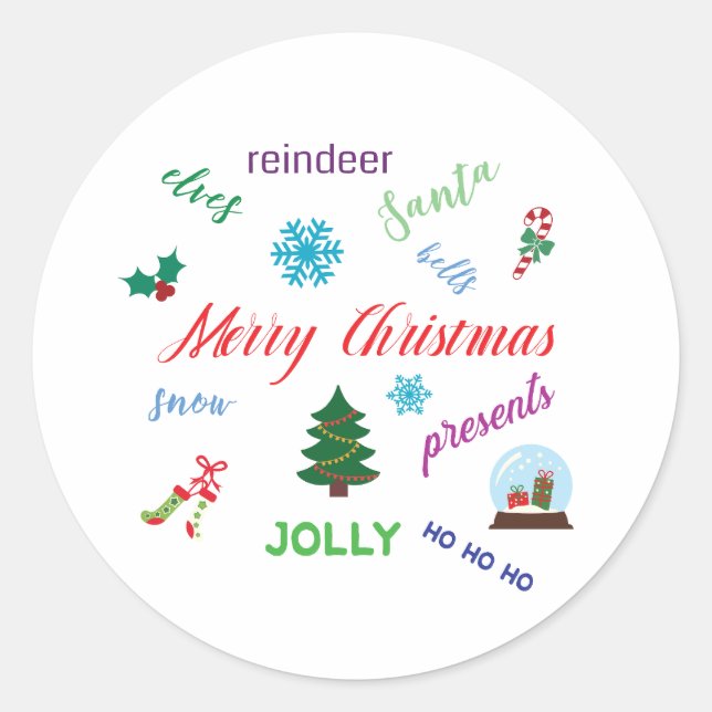 Fun Christmas Word Cloud Design Classic Round Sticker (Front)