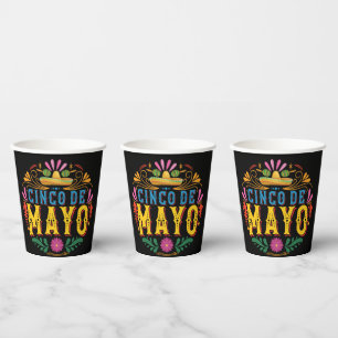Fun Cinco de Mayo Mexican Hat, colourful flowers Paper Cups