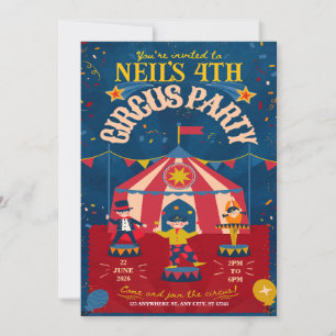 Fun Circus Birthday Party  Invitation