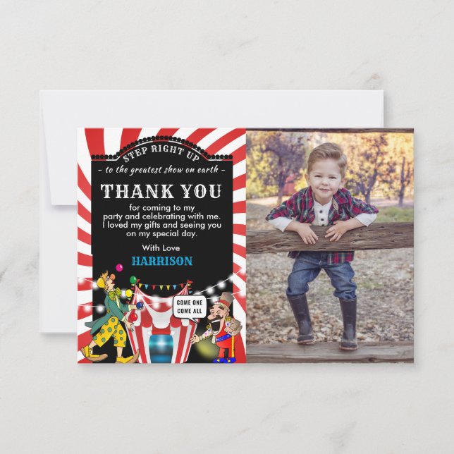 Fun Circus Carvinal Kids| Birthday Thank You Card (Front)