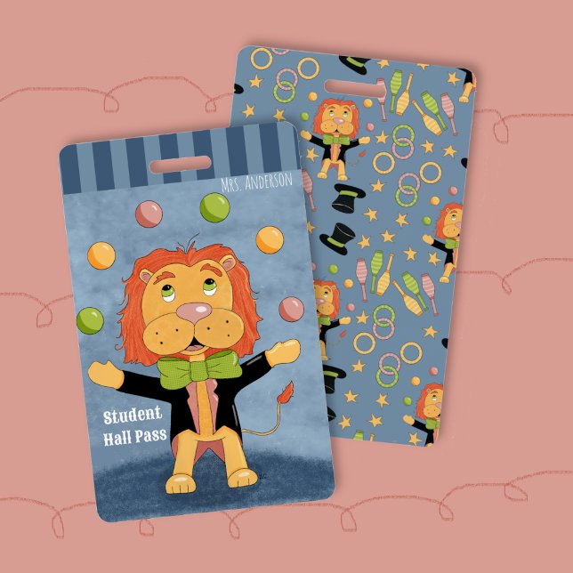 Fun Circus Juggling Lion Student Hall Pass Badge ID Badge (Fun circus juggling lion elementary school student hall pass badge)