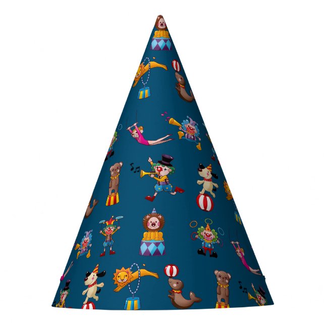 Fun Circus Party Acts Cartoon Pattern Blue Hat (Front)